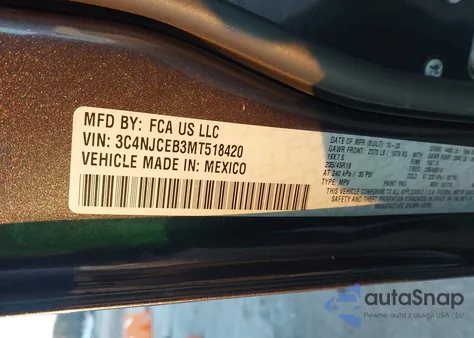 2021 Jeep Compass 80Th Anniversary Fwd from USA, damaged, VIN 3C4NJCEB3MT518420